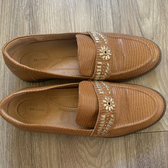 Women's Brown Loafers with Gold Accents - Picture 1 of 11
